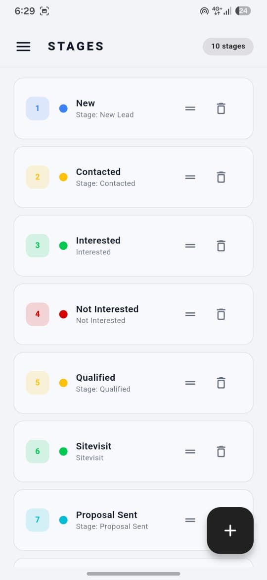 Mobile configurable pipeline stages screen in Deal Orbit CRM